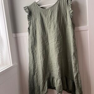 Green Linen Sleeveless Dress